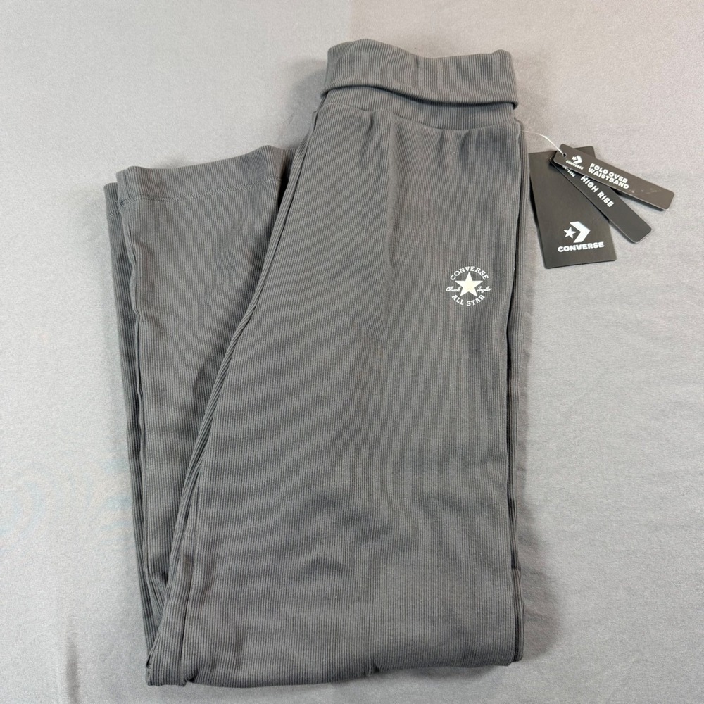 Converse Girls Ribbed Knit Wide Leg Pants Gray High Rise Fold Over Waist M 10-11